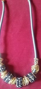 Beaded gold and gray drop necklace/earring set